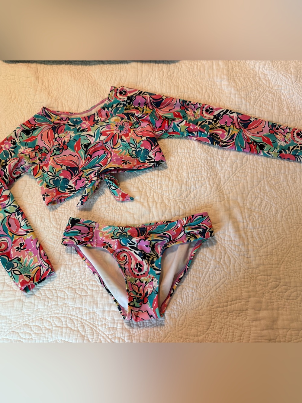Nordstrom Girls Floral Long Sleeve 2-Piece Swimsuit – Size 10